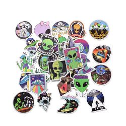 50Pcs Cartoon Alien Paper Sticker Label Set, Adhesive Label Stickers, for Suitcase & Skateboard & Refigerator Decor, Green, 32~72x35~78x0.3mm(DIY-G066-04)