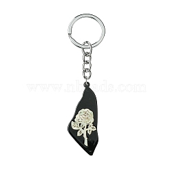 Acrylic & Shell Keychains, with Alloy Split Key Rings, Triangle, 9.3cm, Pendant: 37mm(KEYC-YW00009-12)