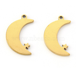 PVD Vacuum Plating 304 Stainless Steel Pendants, Laser Cut, Moon with Star, Real 18K Gold Plated, 17x12x1mm, Hole: 1.2mm(STAS-N092-63G)