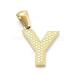 Ion Plating(IP) 316L Surgical Stainless Steel Pendants, Real 18K Gold Plated, Letter Charm, Textured, Letter Y, 17x14x1.6mm, Hole: 3.5mm(STAS-Q247-01G-25)
