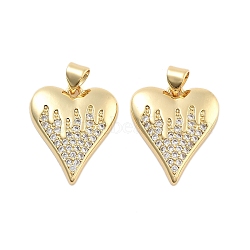 Brass Pave Clear Cubic Zirconia Pendants, Golden, Heart, 20x17x3mm, Hole: 5mm(KK-U009-05H-G)