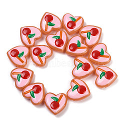 Handmade Heart Lampwork Beads Strands, Cherry, 24~25x24~25x11mm, Hole: 1.4mm, about 15pcs/strand, 14.2''(36cm)(LAMP-P069-04B-05)