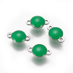 304 Stainless Steel Enamel Links connectors, Enamelled Sequins, Flat Round, Stainless Steel Color, Green, 9.5x6x3.5mm, Hole: 1.2mm(STAS-F206-01P-A01)
