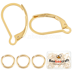 40Pcs 304 Stainless Steel Leverback Earring Findings, with 40Pcs Rack Plating Brass Jump Rings, Real 24K Gold Plated, 16.5x10x2mm, Pin: 1mm(FIND-BBC0003-18)