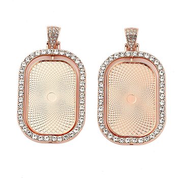 Alloy Rhinestone Pendant Cabochon Settings, Rectangle, Rose Gold, Tray: 37x23mm, 52.5x33.5x3.5mm, Hole: 6.5mm