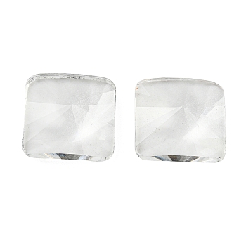 Transparent K5 Glass Cabochons, Faceted, Square, Clear, 14x14x5.5mm