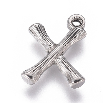 304 Stainless Steel Pendants, Bamboo Shaped Letter, Stainless Steel Color, Letter.X, 17.5~19x10~16x3~4mm, Hole: 1.8~2mm