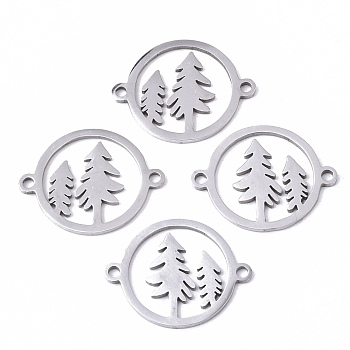Christmas 201 Stainless Steel Links Connectors, Laser Cut, Ring with Christmas Tree, Stainless Steel Color, 19x15x1mm, Hole: 1.4mm