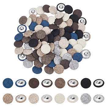 WADORN 80Pcs 8 Colors 1-Hole Linen Button, with Aluminum Finding, Flat Round, Mixed Color, 19.5x8.5mm, Hole: 2.5x2mm, 10pcs/color