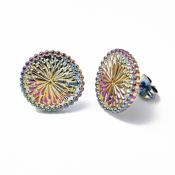 Ion Plating(IP) 304 Stainless Steel Flower Stud Earrings for Women, Rainbow Color, 15x14.5mm, Pin: 0.7mm