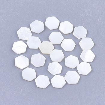 Freshwater Shell Cabochons, Hexagon, Seashell Color, 6x7x1mm
