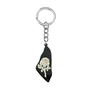 Acrylic & Shell Keychains, with Alloy Split Key Rings, Triangle, 9.3cm, Pendant: 37mm