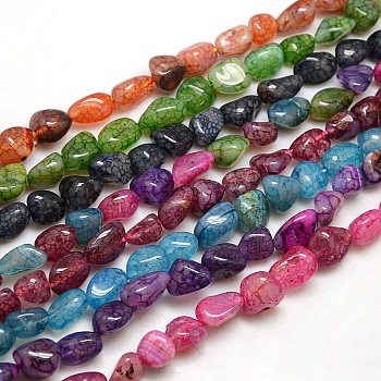 Nuggets Natural Crackle Agate Beads Strands, Dyed & Heated, Mixed Color, 8~16x8~12x6~10mm, Hole: 1mm, about 30~40pcs/strand, 15~16 inch