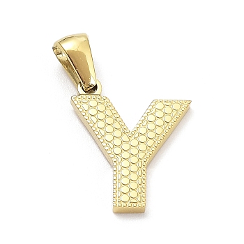 Ion Plating(IP) 316L Surgical Stainless Steel Pendants, Real 18K Gold Plated, Letter Charm, Textured, Letter Y, 17x14x1.6mm, Hole: 3.5mm