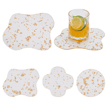4Pcs 4 Style Transparent Acrylic Cup Mats, Gold Foil Coasters, Clear, 95~142x95~176x3mm, 1pc/style
