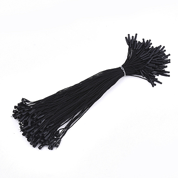 Polyester Cord with Seal Tag, Plastic Hang Tag Fasteners, Black, 160~200x0.6~0.8mm, Seal Tag: 10x2mm and 9x3mm, about 1000pcs/bag
