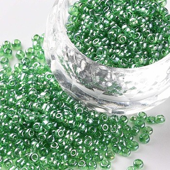 Glass Seed Beads, Trans. Colours Lustered, Round, Green, 2mm, Hole: 1mm, 30000pcs/pound
