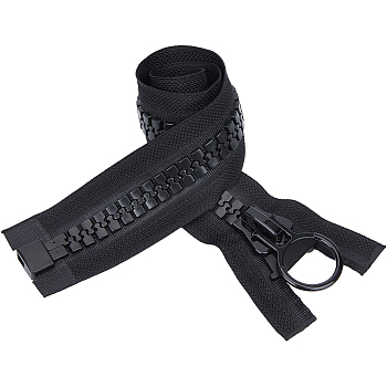 1Pc Alloy & Polyester & Resin Zipper, Black, 635x49x5.5mm