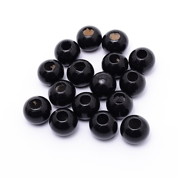 Spray Painted Xanthorroea Wood Beads, Round, Black, 20x16.5mm, Hole: 7mm, 100pcs/bag