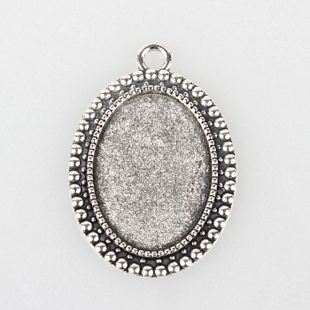 Tibetan Style Alloy Pendant Cabochon Settings, Cadmium Free & Lead Free, Oval, Antique Silver, Tray: 18x25mm, 37x26x2mm, Hole: 3mm