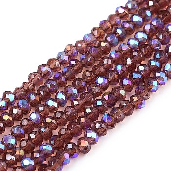 Electroplate Glass Beads Strands, Half Rainbow Plated, Faceted, Rondelle, Purple, 2.3~2.7x2mm, Hole: 0.4mm, about 150~155pcs/strand, 32~33cm