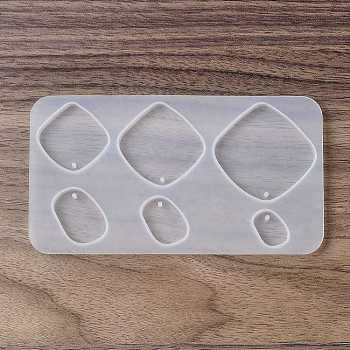 DIY Pendant Silicone Molds, Resin Casting Molds, for UV Resin, Epoxy Resin Jewelry Making, Rhombus & Polygon, 77x140x6mm, Hole: 1.8mm, Inner Diameter: 18~46x12.5~48mm