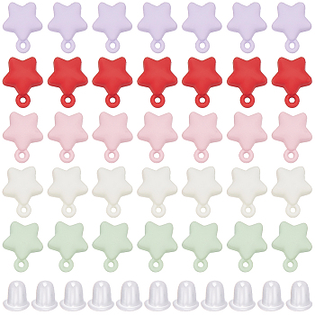 5 Colors Alloy Stud Earring Findings, with Loop, Platinum, with Plastic Ear Nuts, Star, 10x8mm, Hole: 1mm, 8pcs/color