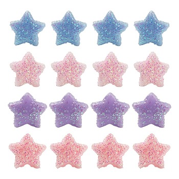 80Pcs 4 Colors Opaque Acrylic Beads, with Glitter Powder, Star, Mixed Color, 9.5x10x4mm, Hole: 1.6mm, 20pcs/color