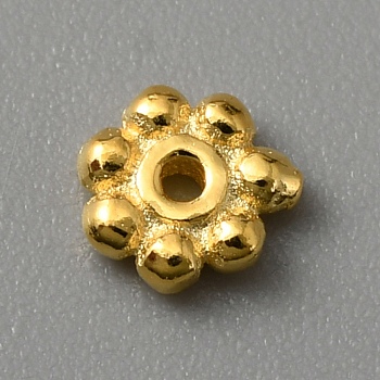 925 Sterling Silver Spacer Beads, Flower, Real 18K Gold Plated, 4.5x1.5mm, Hole: 0.8mm