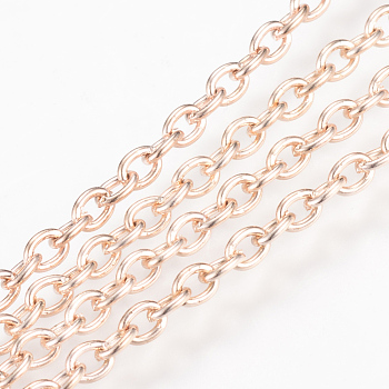 Iron Cable Chains, for DIY Jewelry Making, with Spool, Unwelded, Oval, Rose Gold, 3x2x0.5mm, about 32.8 Feet(10m)/roll
