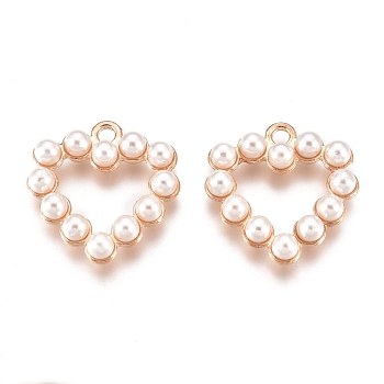 Alloy Pendant, with ABS Plastic Imitation Pearl
, Heart, Golden, 20x19.7x5mm, Hole: 2mm