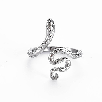 Snake Shape Rack Plating Alloy Cuff Rings, Open Rings, Cadmium Free & Lead Free, Platinum, US Size 9 3/4(19.5mm)