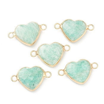 Natural Amazonite Links, with Golden Brass Edges, Heart, Undyed, 26x16x5.5mm, Hole: 2mm