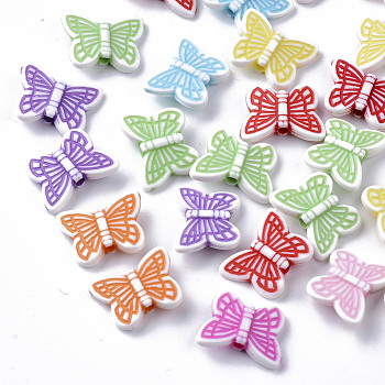 Craft Style Acrylic Beads, Butterfly, Mixed Color, 11x14x3.5mm, Hole: 1.6mm, about 175pcs/50g