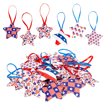 30Pcs 6 Style Independence Day Theme Star Cotton Ornaments, Pendant Decorations, for Party Decoration, Mixed Color, 128mm, 5pcs/style