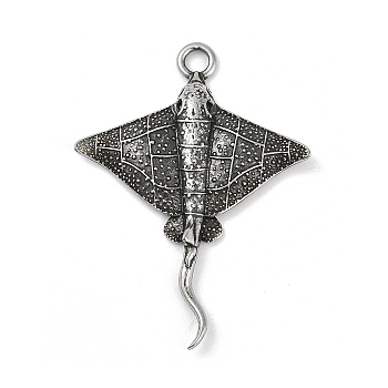 316 Surgical Stainless Steel Pendants, Manta Ray Charm, Antique Silver, 41x30.5x4mm, Hole: 2.8mm