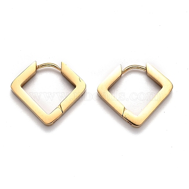 304 Stainless Steel Rhombus Huggie Hoop Earrings(STAS-J033-08G)-2