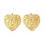 304 Stainless Steel Pendants, Heart with Word Love, Ion Plating(IP), Real 18K Gold Plated, 40.5x39x3mm, Hole: 1.8mm(STAS-C152-04G)