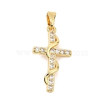 Brass Micro Pave Clear Cubic Zirconia Pendants, Cross Charms, Golden, 23.5x13x3mm, Hole: 5x3.5mm(CU-CBA2A11-02G)