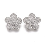 Brass Micro Pave Clear Cubic Zirconia Shank Buttons, Flower, Platinum, 16x6mm, Hole: 1.6mm(KK-H738-06P)
