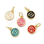 Real 18K Gold Plated Brass Enamel Charms, with Jump Ring, Long-Lasting Plated, Lead Free & Cadmium Free, Flat Round with Cancer Charms, Mixed Color, 10x8x1mm, Hole: 4mm(KK-L216-001G-B)