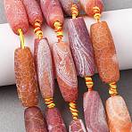 Natural Weathered Agate Beads Strands, Dyed & Heated, Cylinder Beads, Red, 39~40x12~16mm, Hole: 2.5mm, about 8pcs/strand, 15.55''(39.5cm)(G-A311-B01-01)