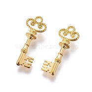 Tibetan Style Alloy Pendants, Lead Free and Cadmium Free & Nickel Free, Skeleton Key, Golden, Size: about 12mm wide, 32mm long, 2mm thick, hole: 3mm(X-EA301Y-NFG)