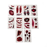 10Pcs 10 Style Halloween Horror Realistic Bloody Wound Scar Removable Temporary Water Proof Tattoos Paper Stickers, Rectangle, FireBrick, 10.5x6x0.03cm, 10 style, 1pc/style, 10pcs/set(AJEW-G048-04)