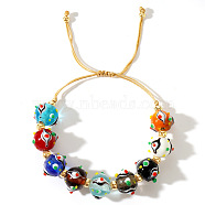 Adjustable Handmade Bumpy Lampwork Braided Bead Bracelets, Brass Beaded Bracelets for Women, Mixed Color, 11 inch(28cm)(ST6324)