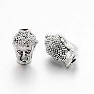 Alloy 3D Buddha Head Beads, Antique Silver, 13x8.5x8mm, Hole: 1.5~2mm(PALLOY-G052-AS)