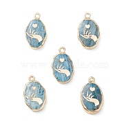 Natural Apatite Pendants, Oval Charms with Golden Brass Edge, 22x13x3~5.5mm, Hole: 1.8mm(G-K333-01K)