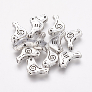 Tibetan Style Alloy Beads, Bird, Cadmium Free & Nickel Free & Lead Free, Antique Silver, 9x15x2.5mm, Hole: 1.5mm(AB5587Y-NF)