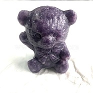 Natural Lepidolite Carved Healing Bowknot Bear Figurines, Reiki Energy Stone Display Decorations, 50x35x60mm(PW-WG10185-04)