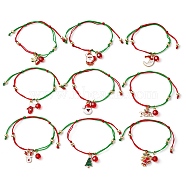 Christmas Theme Alloy Enamel & Imitation Austrian Crystal Charm Bracelets, Adjustable Nylon Braided Cord Brecelets, Mixed Shapes, Inner Diameter: 2-1/4 inch(5.85cm)(BJEW-JB10903)